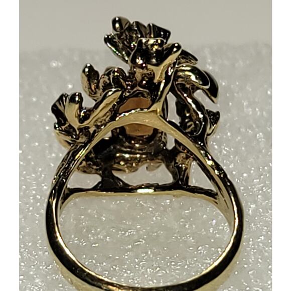 Vintage 18KT HGE Cocktail Ring Brown Oval Cut Glass Stone and Clear Glass Stones - Picture 6 of 11